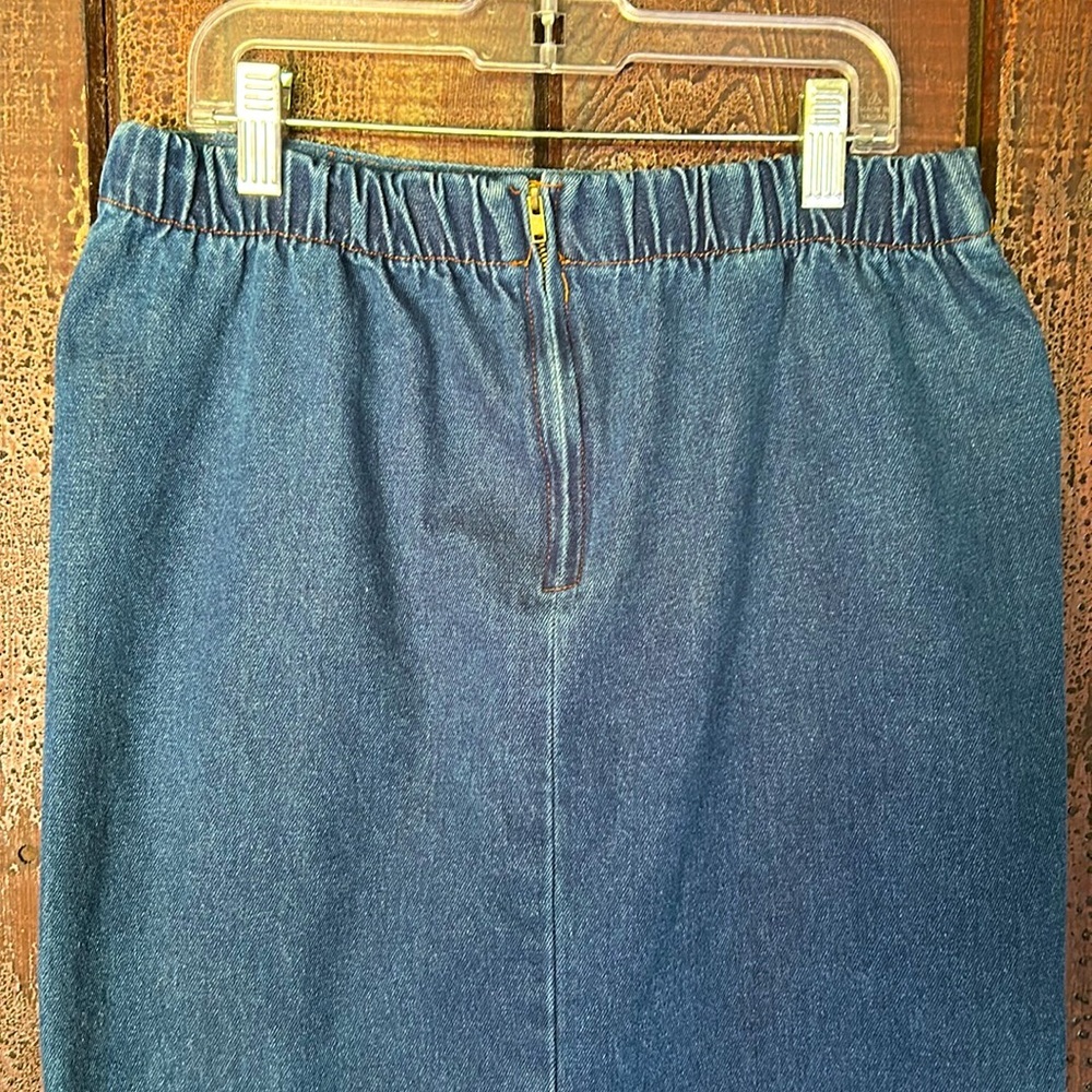 VTG 80s Denim & Leopard Print Maxi Skirt Double Slits Rockabilly Punk Sz Small - Picture 6 of 8